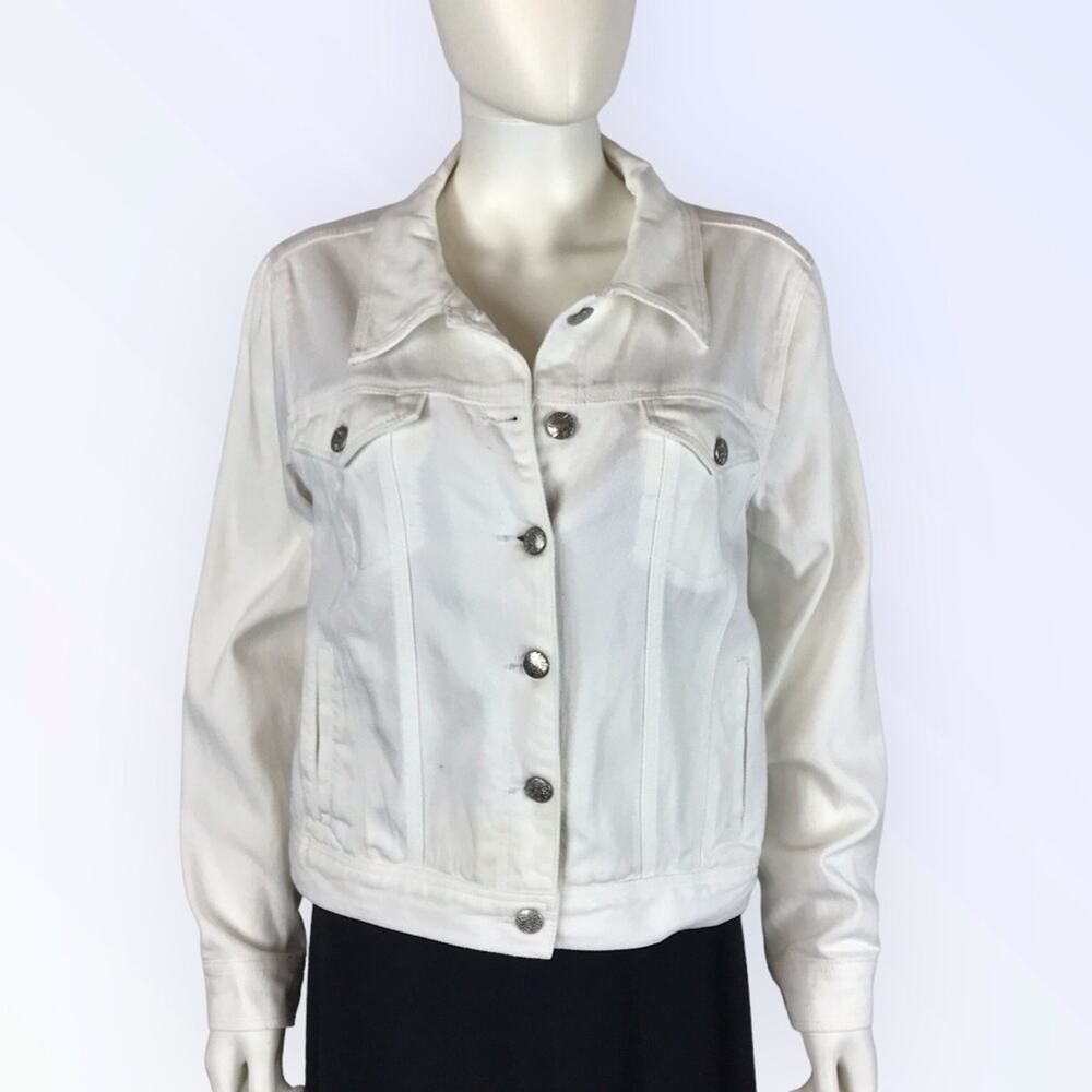 Nomadic Traders White Denim Jacket Silver Coastal Cowgirl Trucker Style